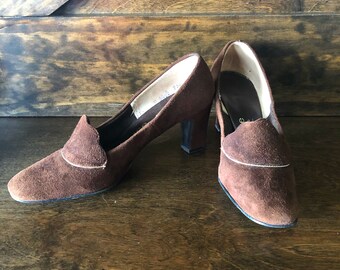 Scarpe vintage in pelle scamosciata marrone: scarpe mod anni '60, Joyce California, taglia 5 1/2