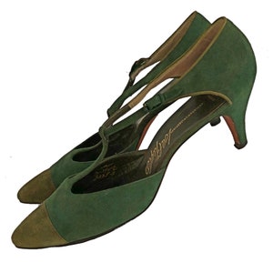 Vintage Two-tone, Green, Suede, T-strap, High Heel Shoes, Designer ...