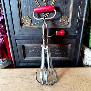 Vintage hand mixer, vintage kitchen tools, red handle kitchen gadgets, vintage kitchen decor