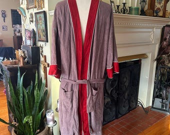 Vintage 1970's velour robe – Michael Paige acetate lounge robe, burgundy trim