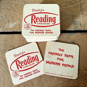 Vintage beer coasters, Reading Premium, 1960&#39;s bar decor, man cave decor, 35 coasters