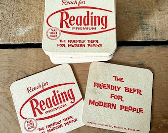 Vintage Reading Premium Beer Coasters, 1960s Bar Decor, Set of 35