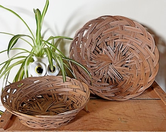 Vintage Flechtkorb Paar: Boho Cottagecore Dekor