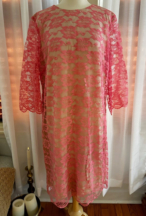 Vintage 1960s Pink Lace Dress: 3/4 Sleeve Shift Dress - Etsy Vintage 1960s Pink Lace Dress: 3/4 Sleeve Shift Dress - Etsy