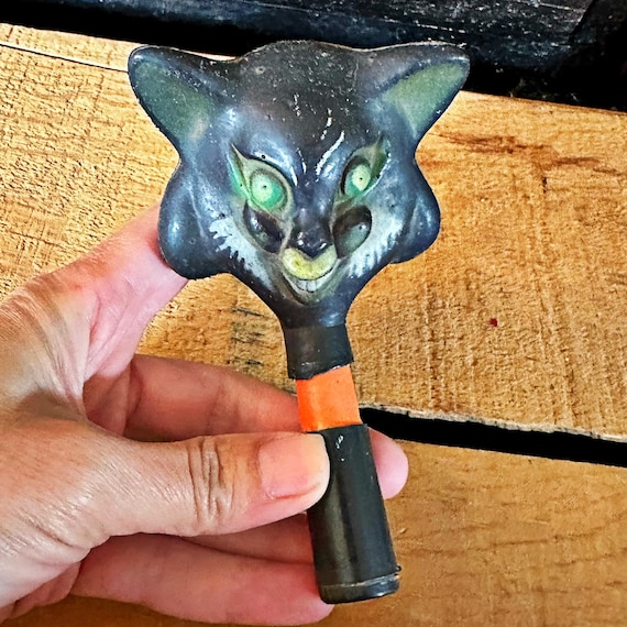 Vintage 1960s Halloween Black Cat Squeak Toy - Fun World Decor