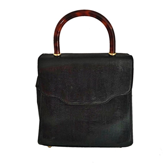Vintage Brahmin Handbag Black Leather Purse Lucite Handle Textured Leather Bag Etsy