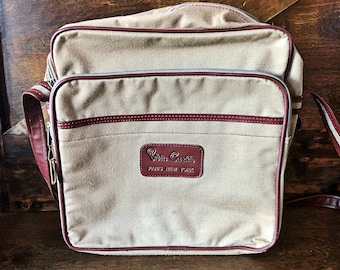 Vintage Pierre Cardin bag, crossbody, canvas messenger bag from the 1970's, vintage travel bag, computer bag, vintage designer bag