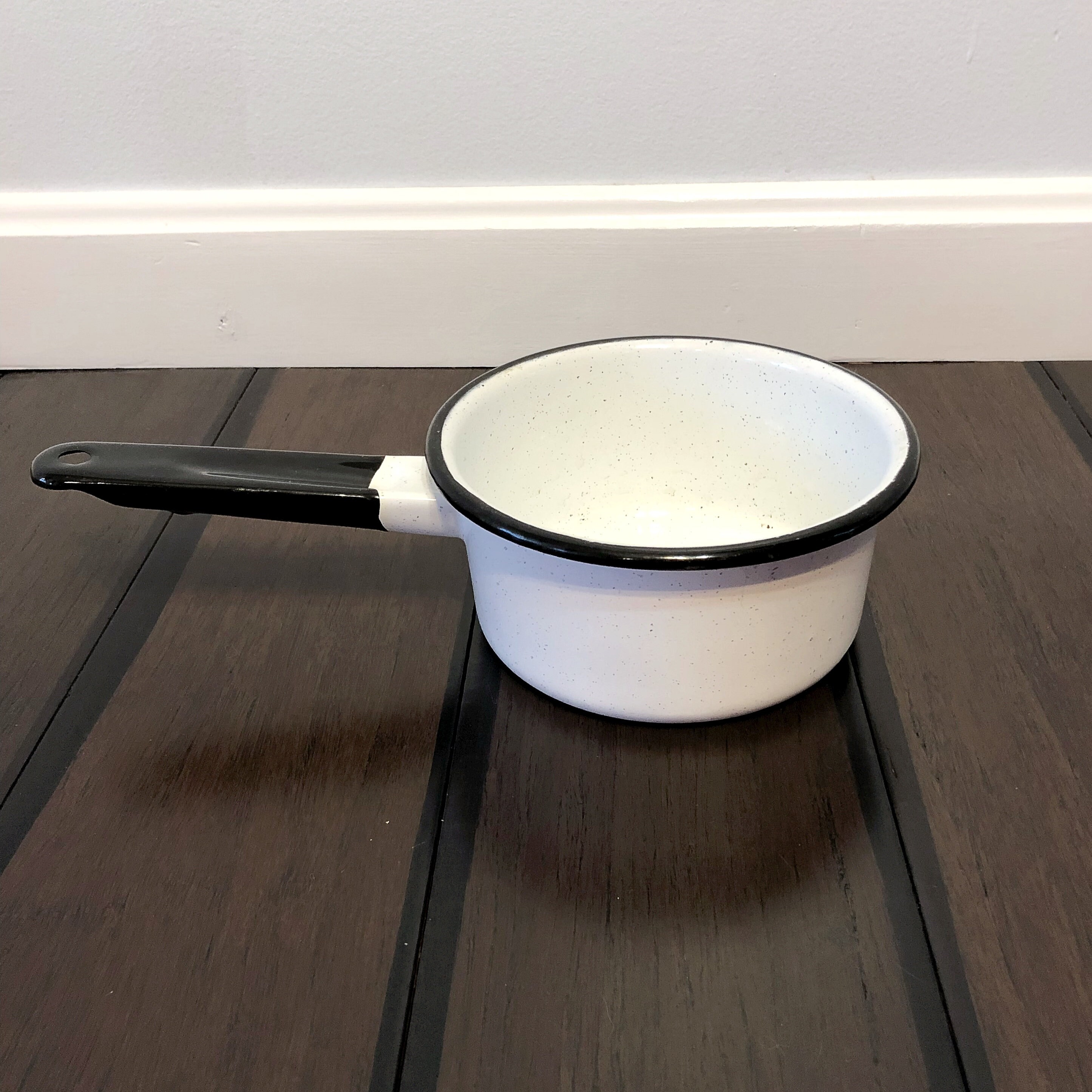 Vintage Enamelware Pan Retro Enamel White With Black Trim Etsy