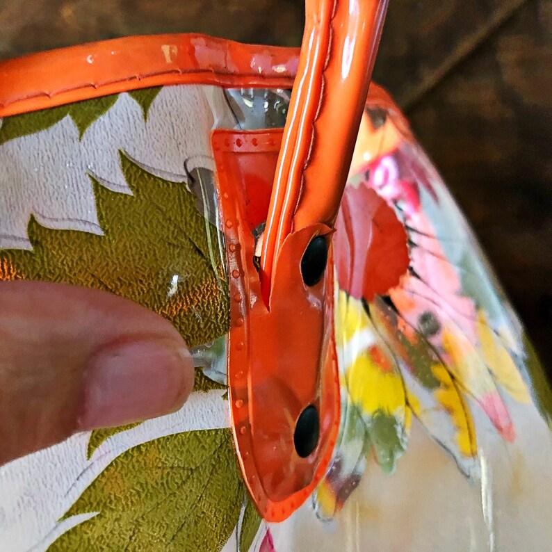 boho market bag and purple daisies Vintage floral vinyl shopping bag 1960/'s accessory flower power hippie tote bag yellow orange