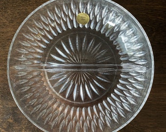 Vintage lead crystal dish, Princess House, NOS, divided glass dish, vintage serving dish