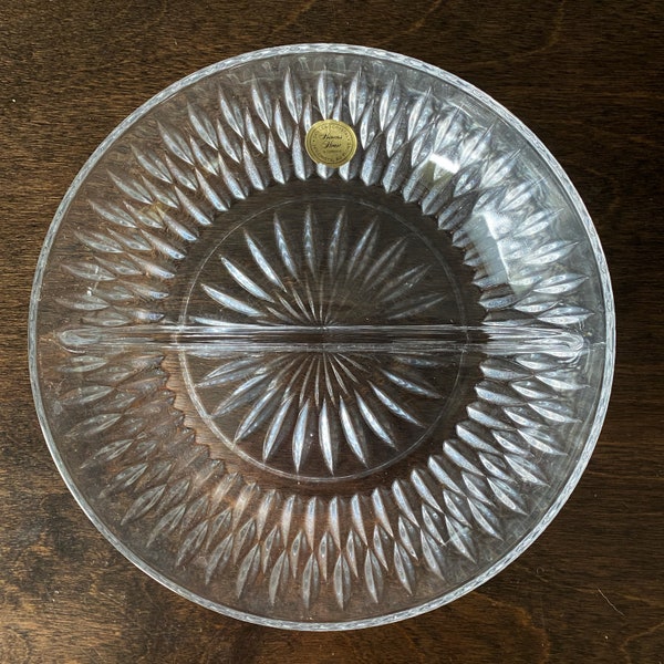 Vintage lead crystal dish, Princess House, NOS, divided glass dish, vintage serving dish