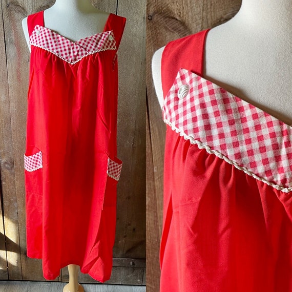 Vintage housedress, summer dress, gingham detail,… - image 1