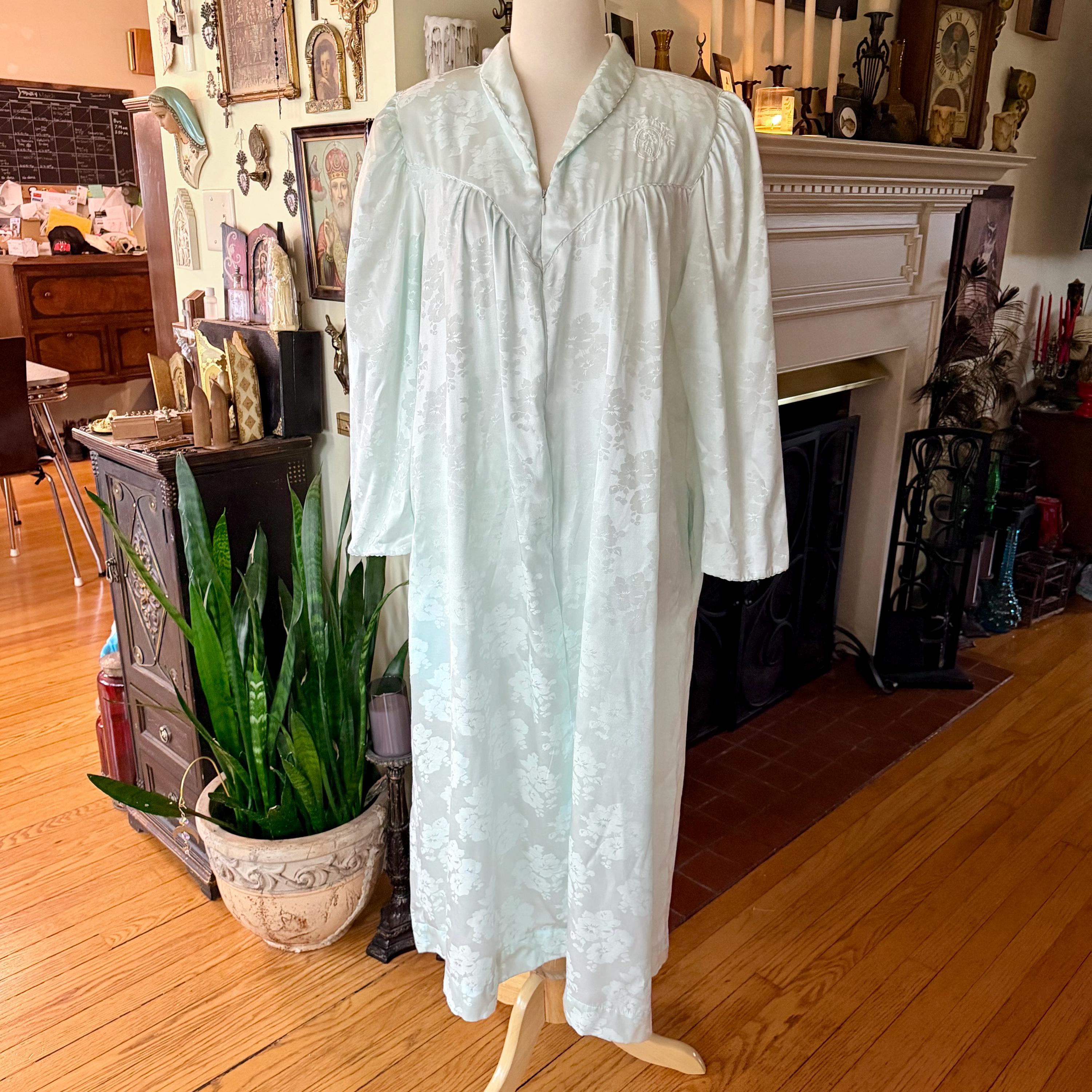 Vintage Christian Dior Seafoam Jacquard Satin Robe Gown, 80s