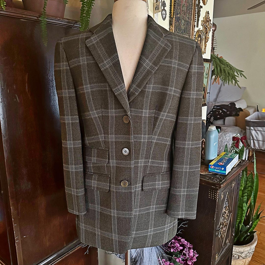Vintage 1980s Giorgio Armani Wool Blazer | Plaid Italian Tailored