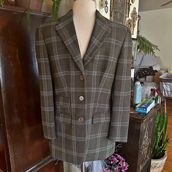 Vintage 1980s Giorgio Armani Wool Blazer | Plaid Italian Tailored