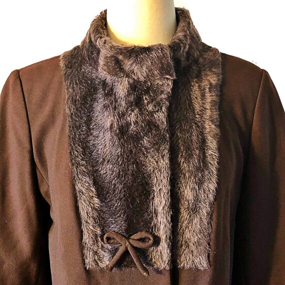 Vintage 1950's princess coat, brown with fur and … - image 3