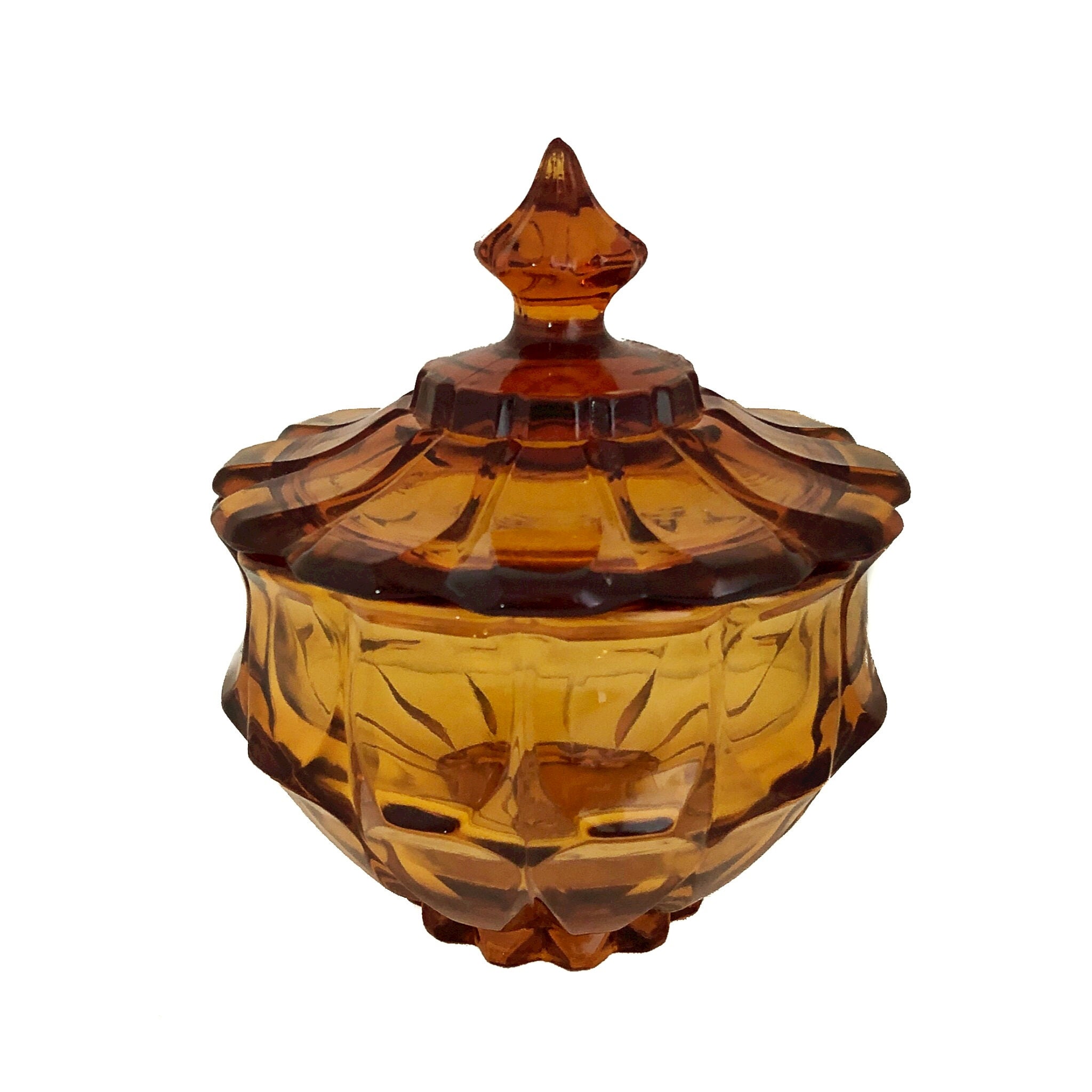Vintage amber glass dish with lid candy dish glassware Etsy