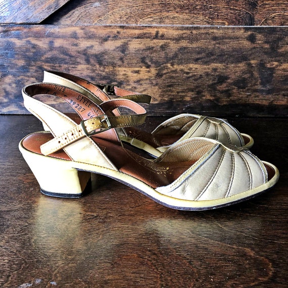 Vintage sandals, yellow leather, sling back, open… - image 5