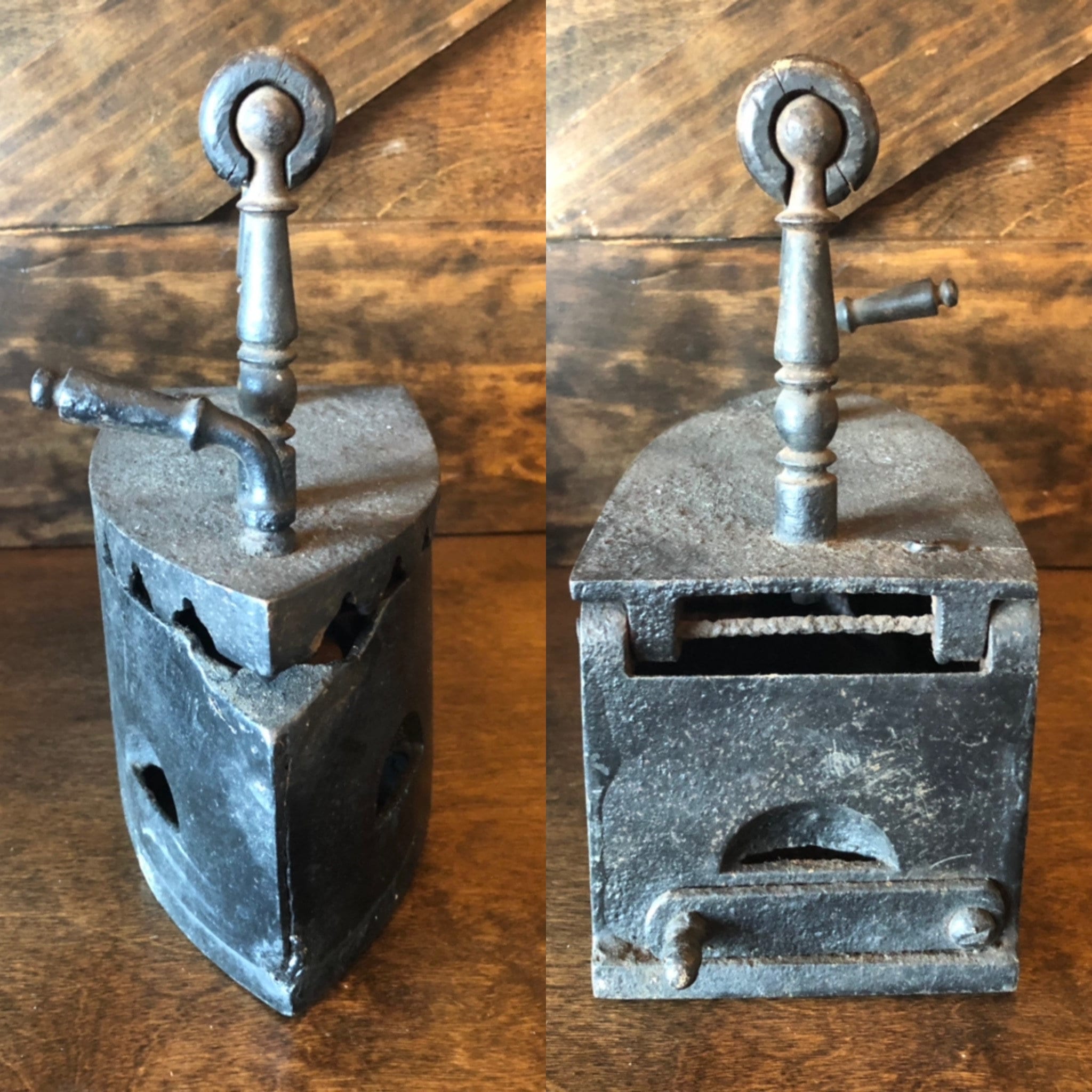 アンティーク石炭アイロン：鋳鉄アイロンボックス、原始的な農家の装飾