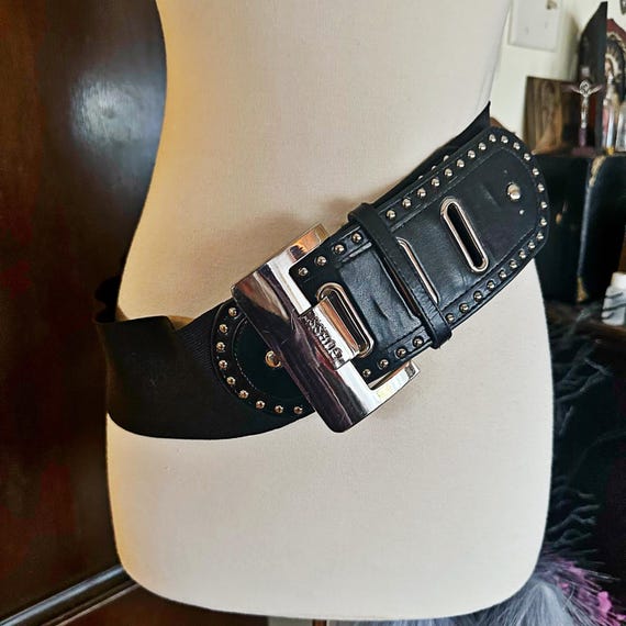 Vintage Guess Belt: Black Faux Leather Elastic Wide Belt  display picture 3