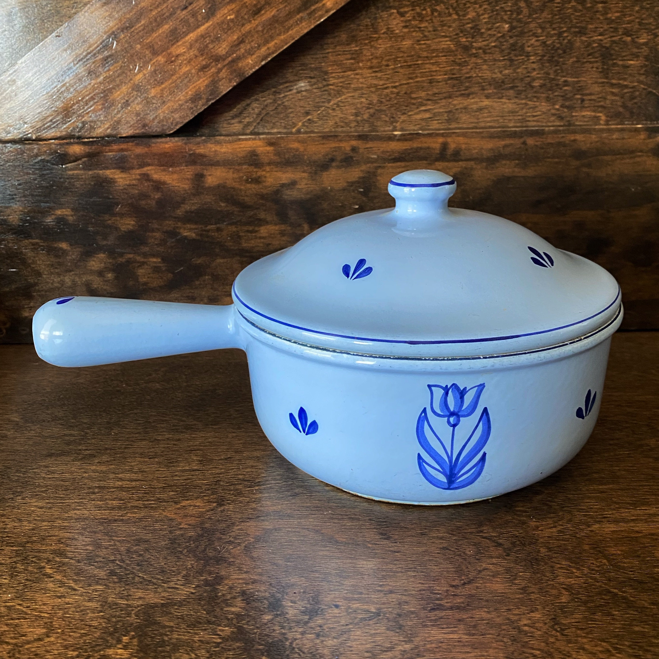 Bediende vrouw Verlichting Vintage Blauwe Dru pan met deksel uit Holland Gietijzer - Etsy België