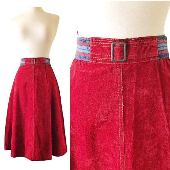 Vintage velvet skirt, 1970's A-line skirt, high w… - image 1