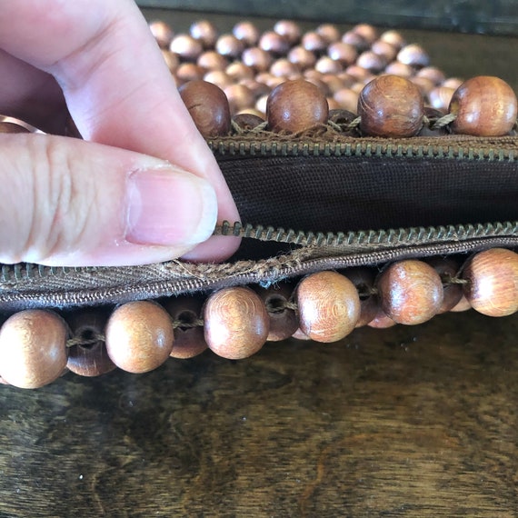 Vintage bead handbag, wood beaded purse, 1960's s… - image 6