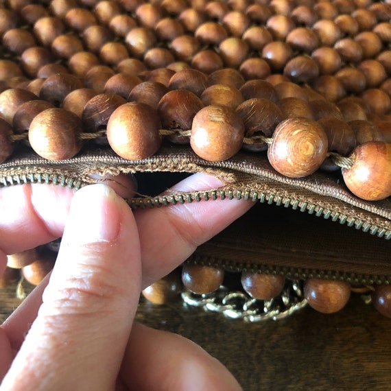 Vintage bead handbag, wood beaded purse, 1960's s… - image 7