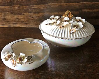 【レア】Couronne de Muse ジュエリーボックス　NARUMI Vintage Norcrest Lusterware Set: Dogwood Jewelry Box & Ashtray - Etsy