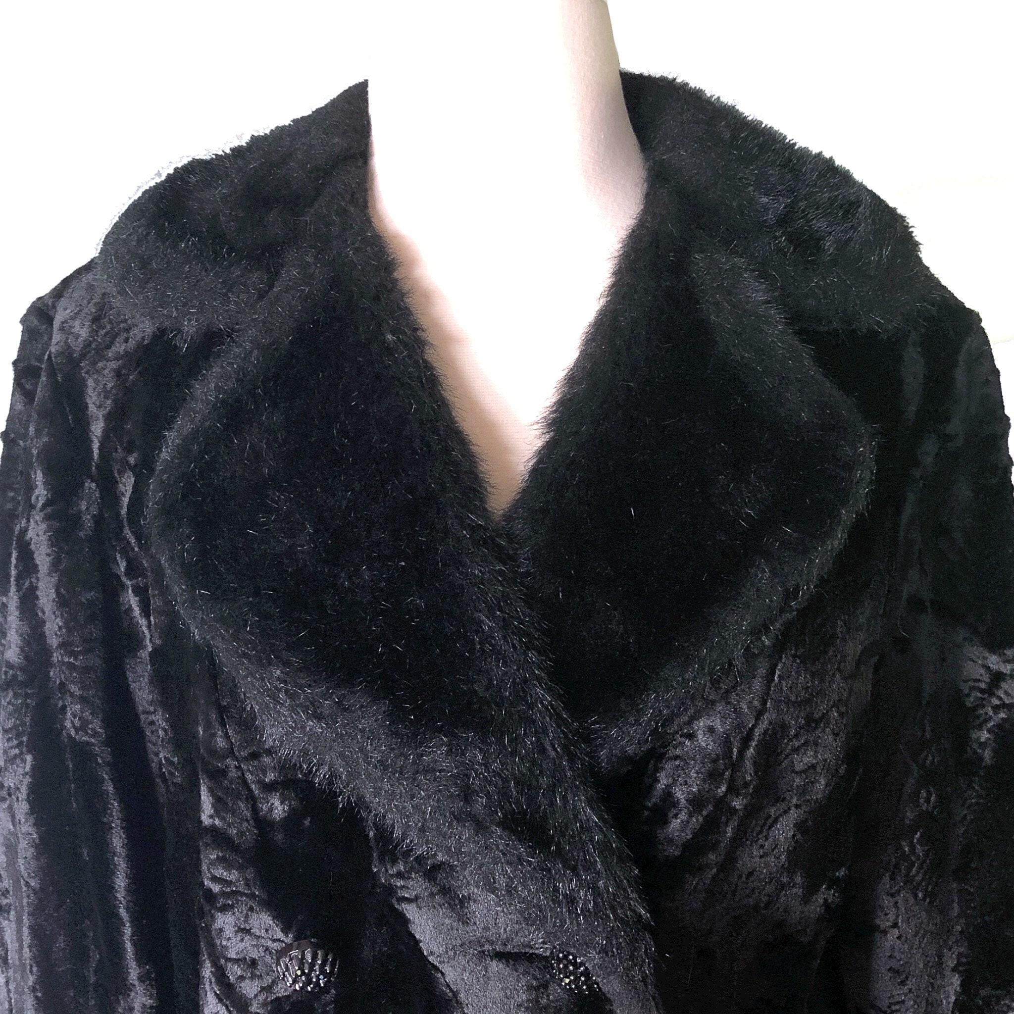 Vintage Black Fur Coat Black Faceted Buttons 1950's Crop | Etsy