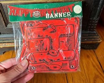 Vintage Happy Birthday Banner in Originalverpackung, hergestellt in Japan, Midcentury Party Dekor