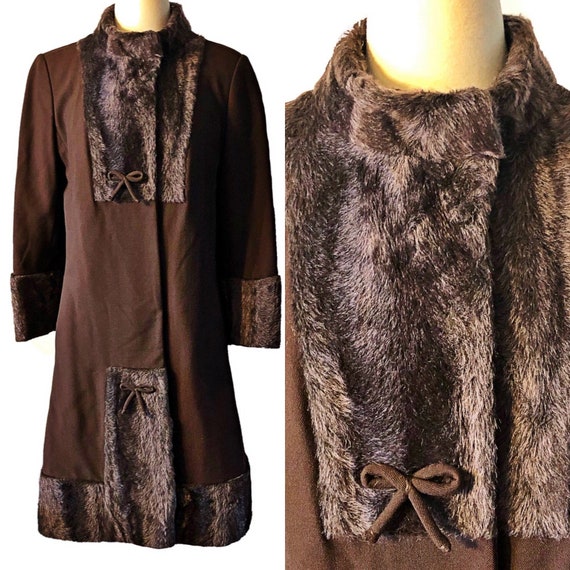 Vintage 1950's princess coat, brown with fur and … - image 1