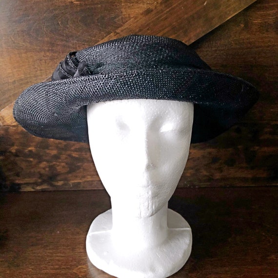Vintage Seeberger Hat, Black Straw Hat, 1920's Style
