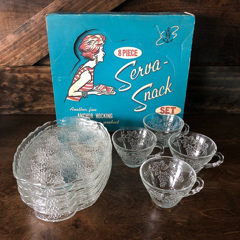 2 Vintage Anchor Hocking Glass Snack Serving Set Two Sets in Etsy