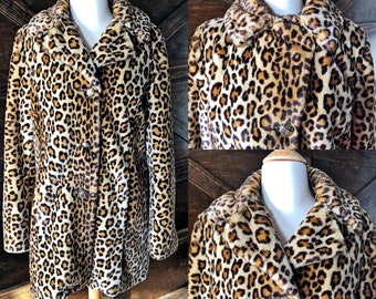 Vintage leopard print coat by Dennis Basso, faux fur coat, designer coat, leopard winter coat, mid-length, size small