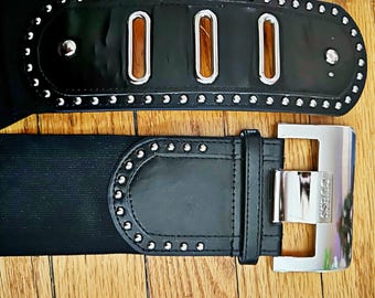 Vintage Guess Belt: Black Faux Leather Elastic Wide Belt  display picture 2