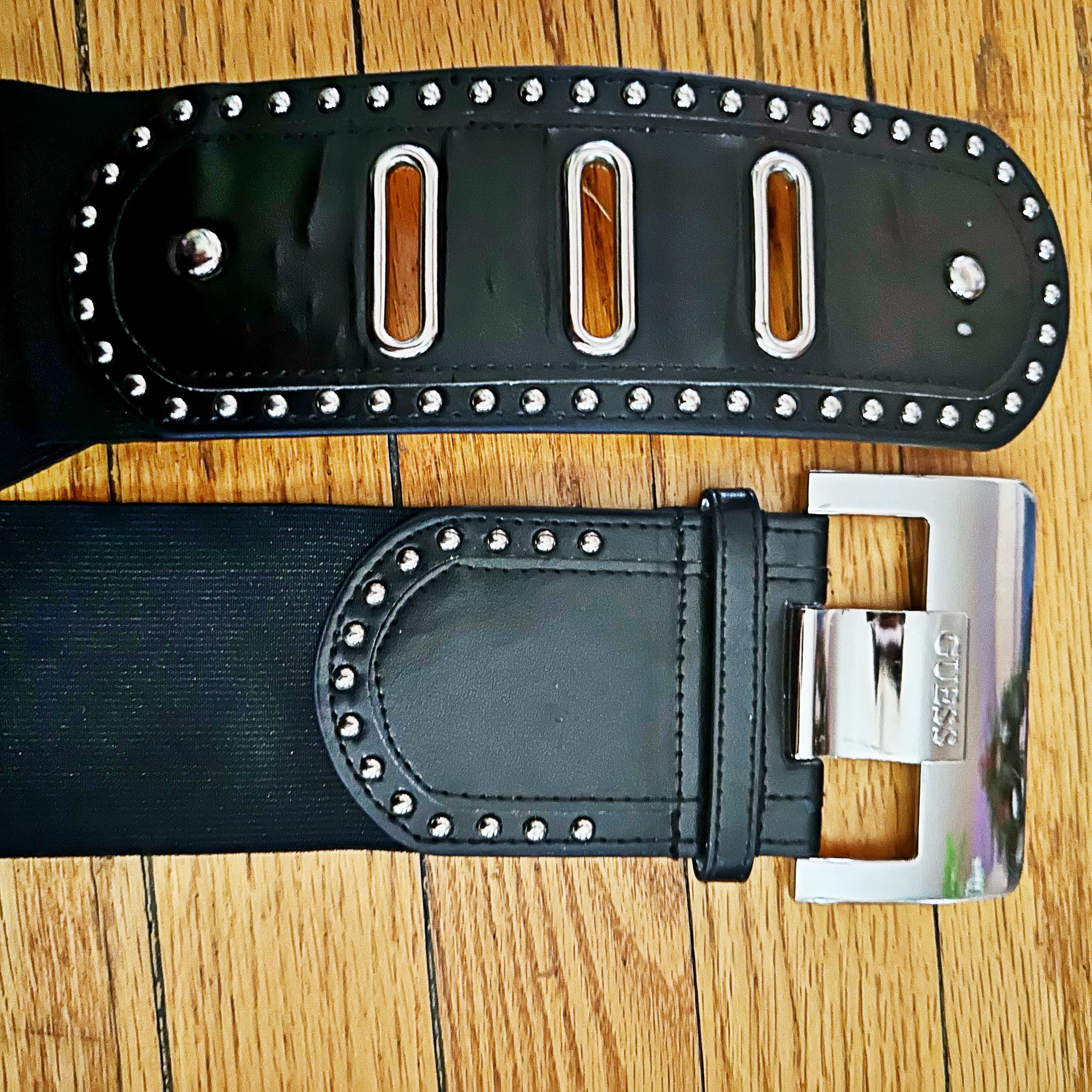 Vintage Guess Belt: Black Faux Leather Elastic Wide Belt  display picture 3