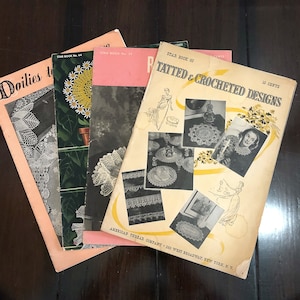 Vintage crochet and tatting book, doily pattern books, 1940&#39;s crochet pattern books, how to, American Thread, Star, Lily