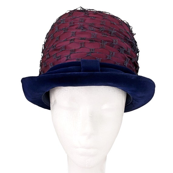 Vintage hat, brimmed cloche, purple with blue vel… - image 5