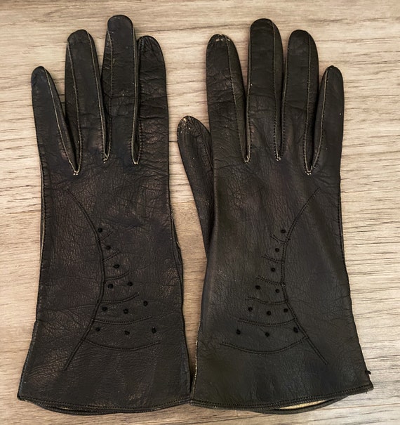 Vintage leather gloves, black driving gloves, sof… - image 2
