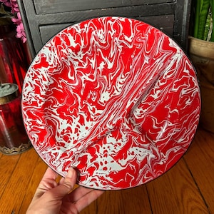Vintage enamelware platter, separated dish, splatterware, vintage enamel plate, marbleware