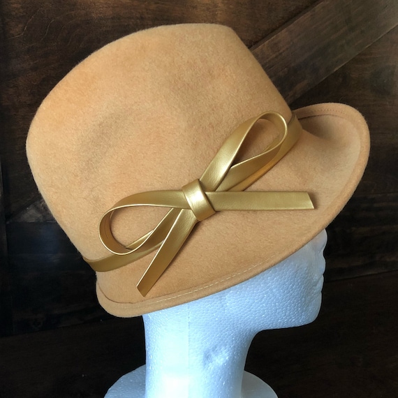 Vintage 1960s Wool Fedora: Mustard Yellow Cloche Hat With 