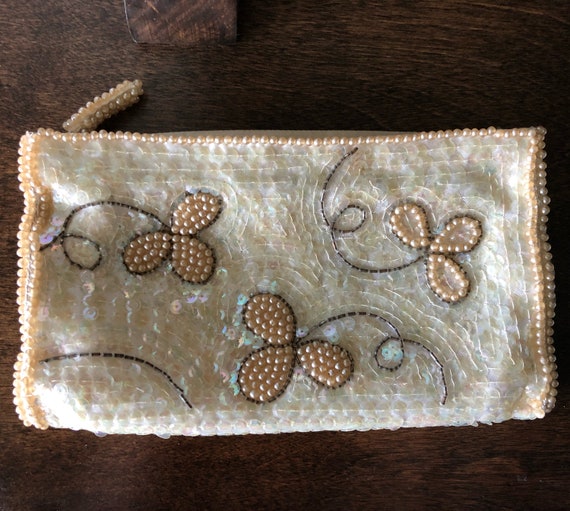 Vintage clutch, beaded and sequins handbag, weddi… - image 1