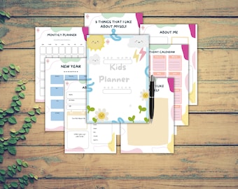 Kids Planner Bundle, Afdrukbaar Kids School Journal, DIY Journal Pagina's, Werkboek Kinderen voor reflectie, Dagelijkse Routine, Lezen & Checklist.