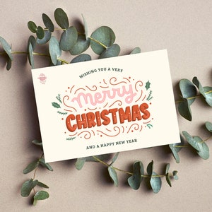 Merry Christmas Card, Merry Christmas Card Printable, Christmas Card, Download Holiday Card Template, Greeting Card, Gift for Friend.