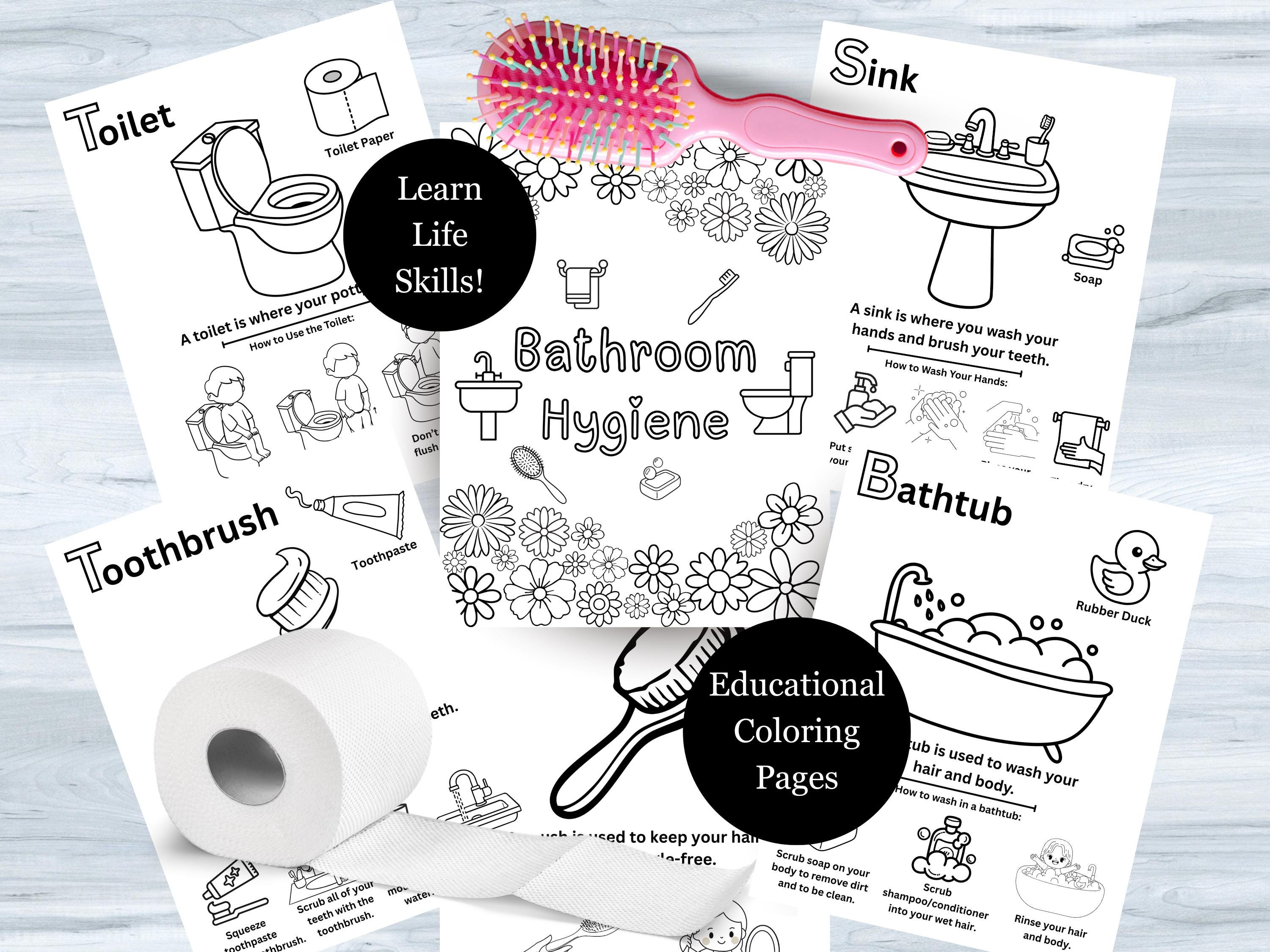 Bathroom Hygiene Educational Coloring Pages for Kids | Household Skills ...