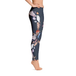 Legging van het voorjaar - zomer legging - blauwe feather legging - Yoga legging - gedessineerde legging - Boho legging - kostuum