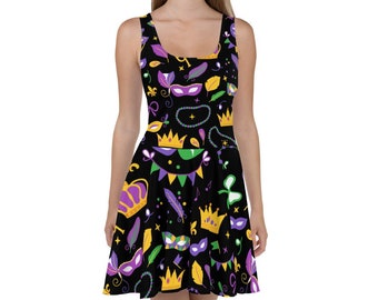Mardi Gras dress skater dress fleur de lis dress womens mardi gras dress Ladies Mardi Gras