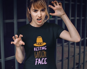 Camiseta de Halloween, cara de bruja en reposo, camisa de Halloween para mujer, camisa de Halloween, camiseta, camiseta, mujer, camisa de mujer, Halloween, bruja