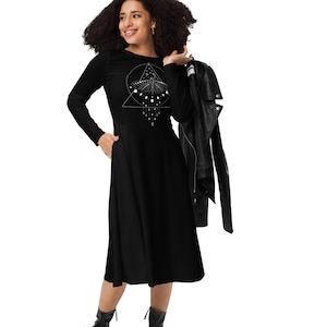 Celestial Dress for Women | Witchy Dress for Women | Moon Clothes | Women&#39;s Midi Dress | Witchy Gothic Dress